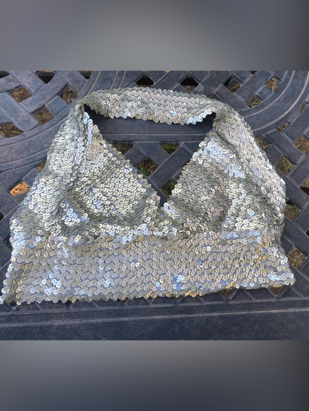 Vintage Y2K Silver Sequin Halter Top